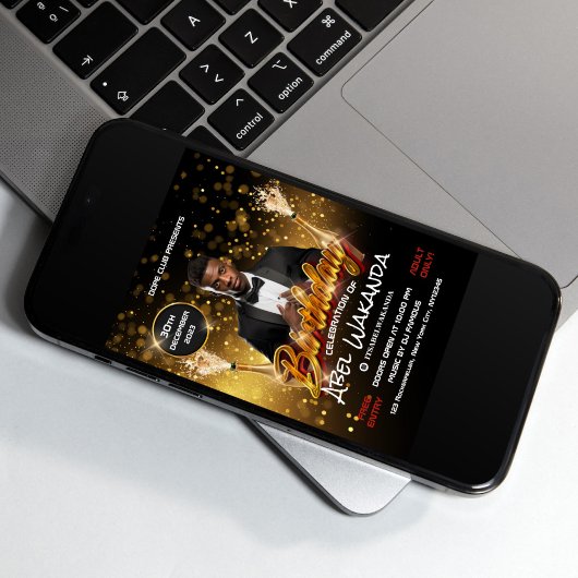 Black and Gold Birthday Club Party Einladung