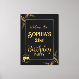 Black and Gold Birthday Stretched Canvas Print Leinwanddruck