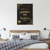 Black and Gold Birthday Stretched Canvas Print Leinwanddruck (Insitu (Schlafzimmer))