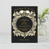 Black and Gold bis Death Gothic Foto Hochzeit Einladung (Stehend Vorderseite)