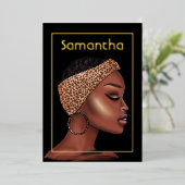 Black and Gold Black Woman Birthday Party Folieneinladung (Stehend vorne)