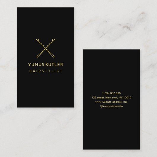 Black and Gold Bobby Buttone Friseursalon Visitenkarte (Vorne/Hinten)