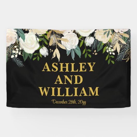 Black and Gold Boho Bohemisch Chic Greenerity Wedd Banner (Horizontal)