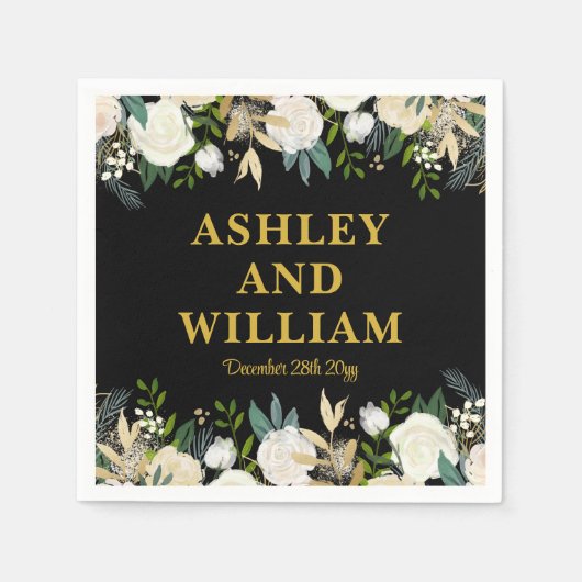 Black and Gold Boho Bohemisch Chic Greenerity Wedd Serviette (Vorderseite)