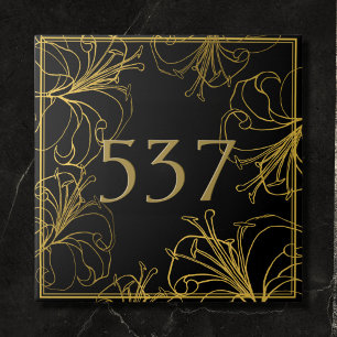 Black and Gold Boho Decorative House Number Plaque Fliese