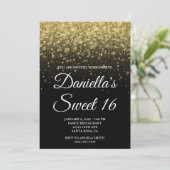 Black and Gold Bokeh Confetti Sweet 16 Einladung (Stehend Vorderseite)