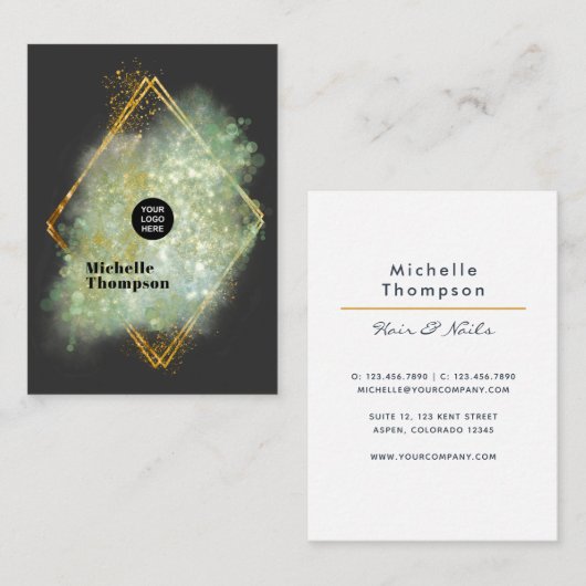 Black and Gold Bokeh Square Business Card Visitenkarte (Vorne/Hinten)