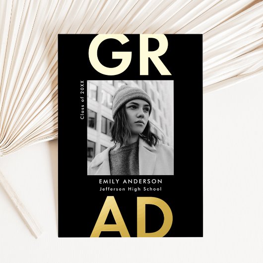 Black and Gold Bold Foto Abschluss Folieneinladung