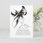 Black and Gold Bow Elegant Whimsical Bridal Shower Einladung (Stehend Vorderseite)
