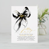 Black and Gold Bow Elegant Whimsical Bridal Shower Folieneinladung (Stehend vorne)