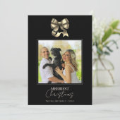 Black and Gold Bow Modernes Foto Weihnachten (Stehend Vorderseite)