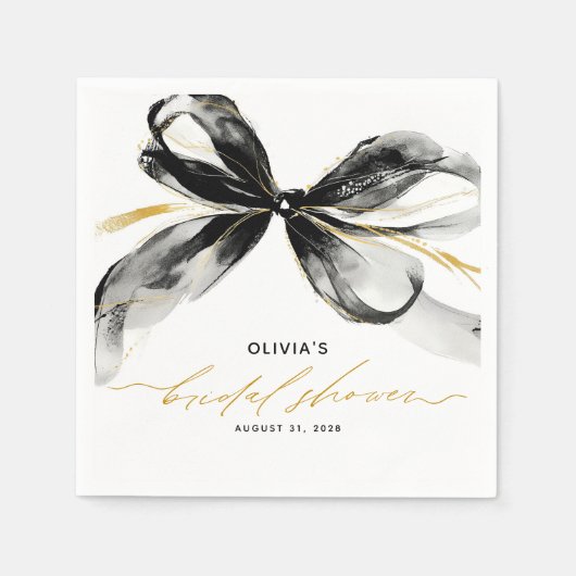Black and Gold Bow Sophisticated Bridal Shower Serviette (Vorderseite)