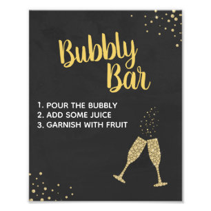 Black and Gold Bridal Brunch Bubbly Bar Sign Fotodruck