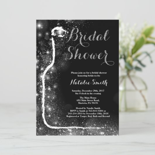 Black and Gold Bridal Dusche Einladung Wein (Stehend Vorderseite)