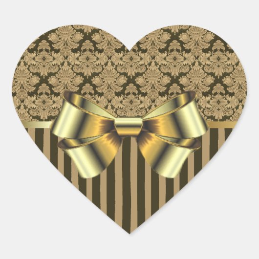 Black and Gold Brocade and Bows Herz-Aufkleber (Vorderseite)