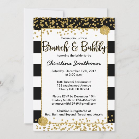 Black and Gold Brunch und Bubbly Einladungen (Vorderseite)