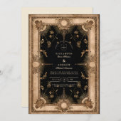 Black and Gold Celestial Baroque Wedding Einladung (Vorne/Hinten)