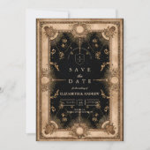 Black and Gold Celestial Baroque Wedding Save The Date (Vorderseite)