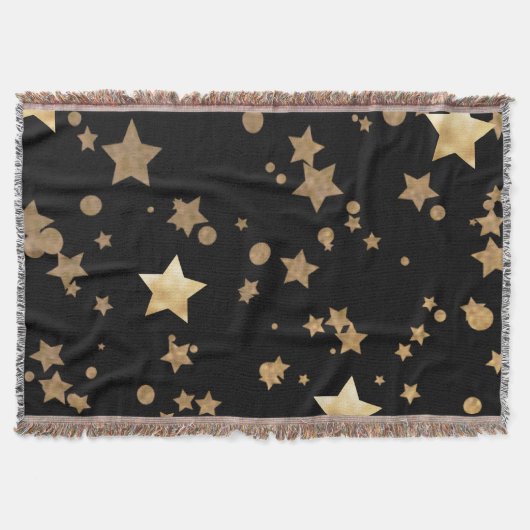 Black and Gold Celestial Stars und Polka Dots Decke (Vorderseite)