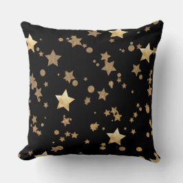 Black and Gold Celestial Stars und Polka Dots Kissen