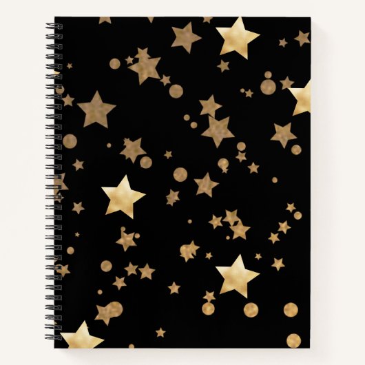 Black and Gold Celestial Stars und Polka Dots Notizblock (Vorderseite)