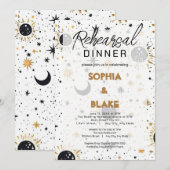 Black and Gold Celestial Wedding Probe Dinner Einladung (Vorne/Hinten)
