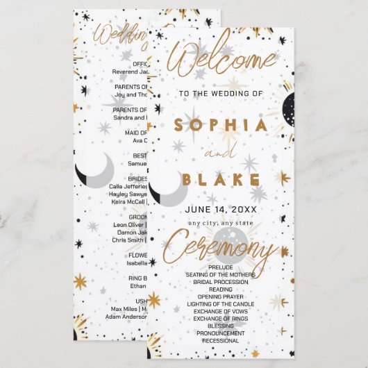 Black and Gold Celestial Wedding Program (Vorne/Hinten)