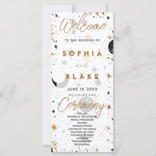 Black and Gold Celestial Wedding Program (Vorderseite)