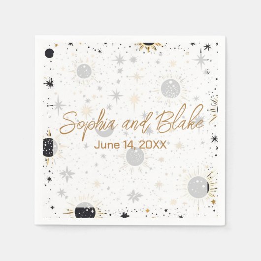 Black and Gold Celestial Wedding Serviette (Vorderseite)