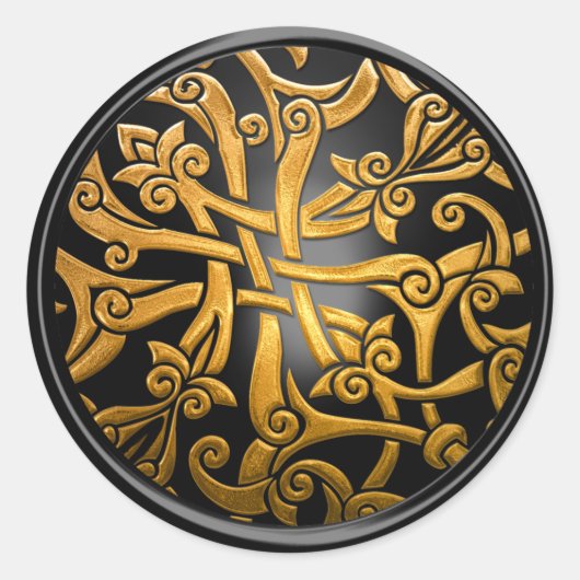 Black and Gold Celtic Damask Umschlag Aufkleber (Vorderseite)