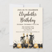 Black and Gold Champagne Geburtstagsparty Einladung (Vorderseite)