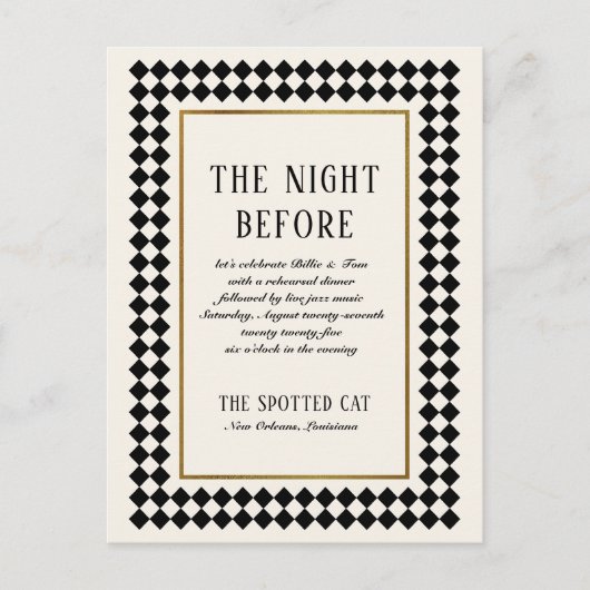 Black and Gold Checkerboard Border Jazz Probe Postkarte (Vorderseite)