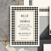 Black and Gold Checkerboard Border Jazz Wedding Postkarte