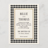 Black and Gold Checkerboard Border Jazz Wedding Postkarte (Vorderseite)
