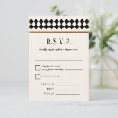Black and Gold Checkerboard Border Wedding RSVP Karte (Stehend Vorderseite)
