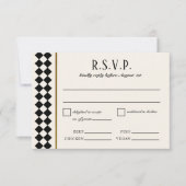 Black and Gold Checkerboard Border Wedding RSVP Karte (Vorderseite)