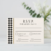Black and Gold Checkerboard Border Wedding RSVP Karte (Stehend Vorderseite)