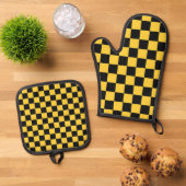 Black and gold checkerboard pattern ofenhandschuh & Topflappen-Set (Oben Unten)