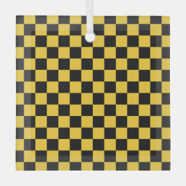 Black and gold checkerboard pattern ornament aus glas