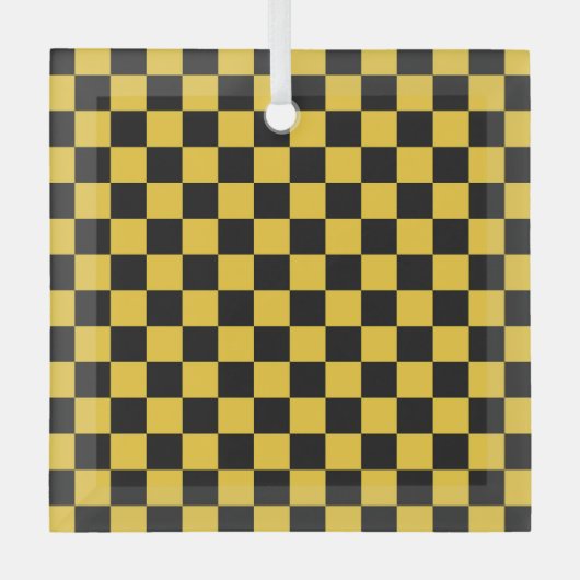 Black and gold checkerboard pattern ornament aus glas (Vorderseite)