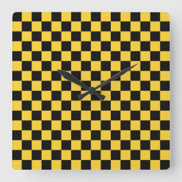 Black and gold checkerboard pattern quadratische wanduhr