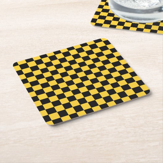 Black and gold checkerboard pattern rechteckiger pappuntersetzer (angewinkelt)
