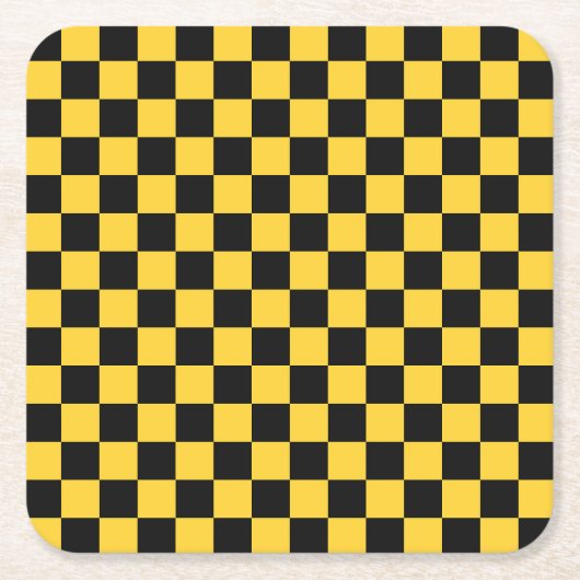 Black and gold checkerboard pattern rechteckiger pappuntersetzer (Vorderseite)