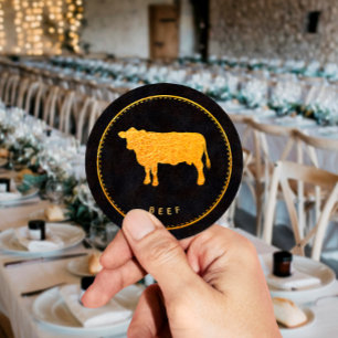 Black and Gold Chic Beef Hochzeitsnahrung Runder Aufkleber