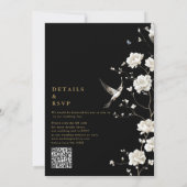 Black and Gold Chinoiserie Floral QR Code Hochzeit Einladung (Rückseite)