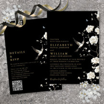 Black and Gold Chinoiserie Floral QR Code Hochzeit