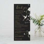 Black and Gold Chinoiserie Hochzeit Dankeschön Kar Menükarte (Stehend Vorderseite)