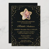 Black and Gold Christening Taufe Baby Star Foto Einladung (Vorne/Hinten)