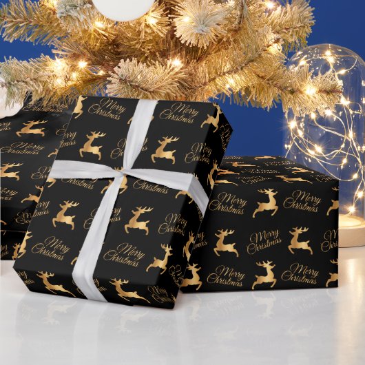 Black and Gold Christmas Reindeers Geschenkpapier (Feiertage)