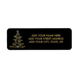 Black and Gold Christmas Tree Address Labels